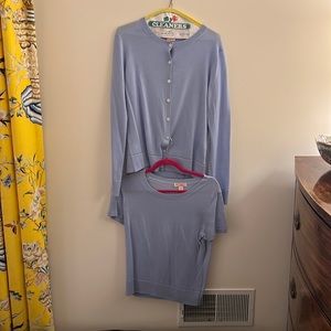 This is a Brooks Brothers sweater set in a light blue color.